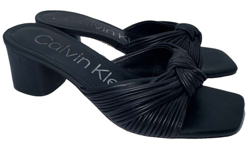 Calvin Klein Women’s 9M Black Knotted Strappy Block Heel Mule Sandals